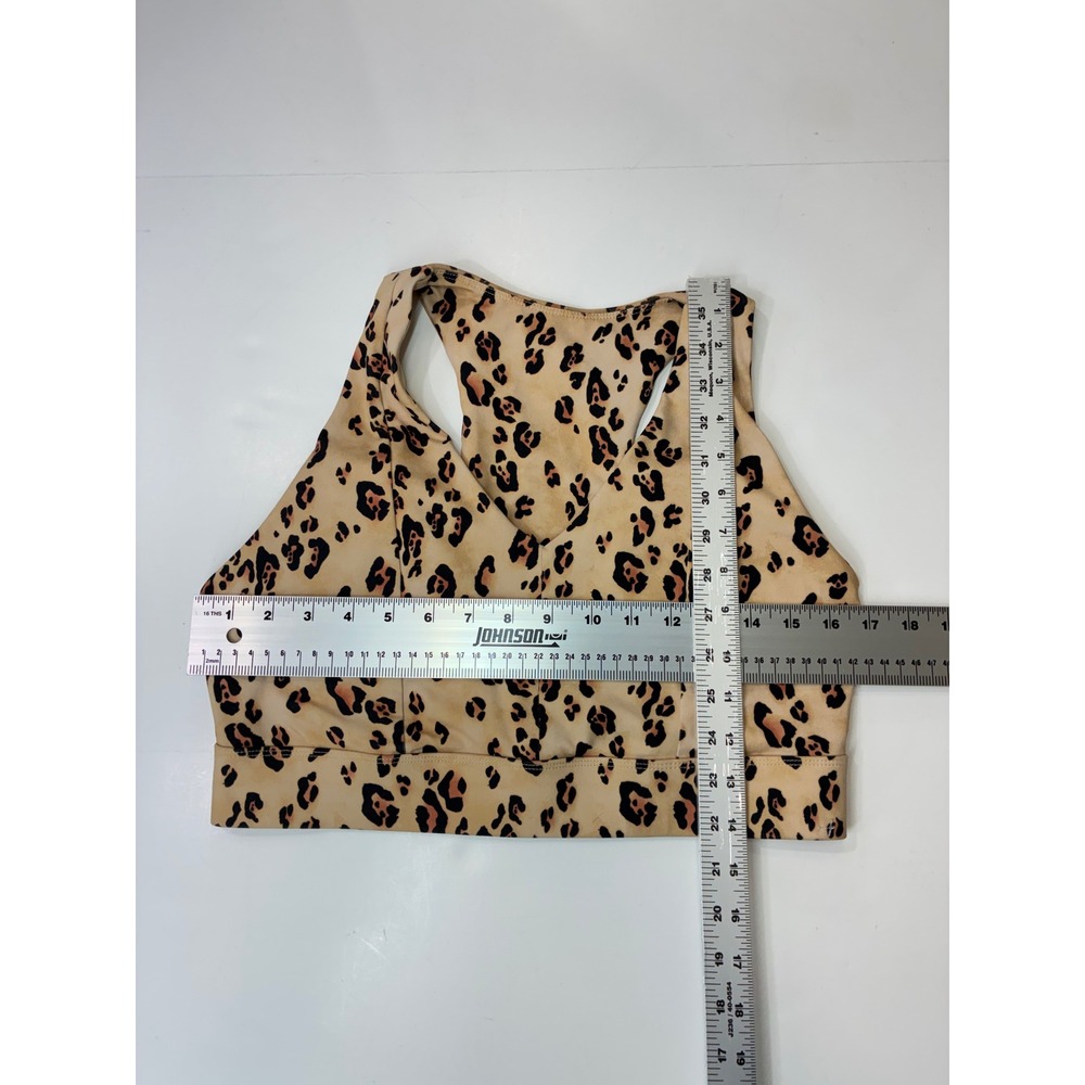Fabletics Leopard Print Racerback Sports Bra V-Neck Cutout Back Tan Brown L - Picture 4 of 5